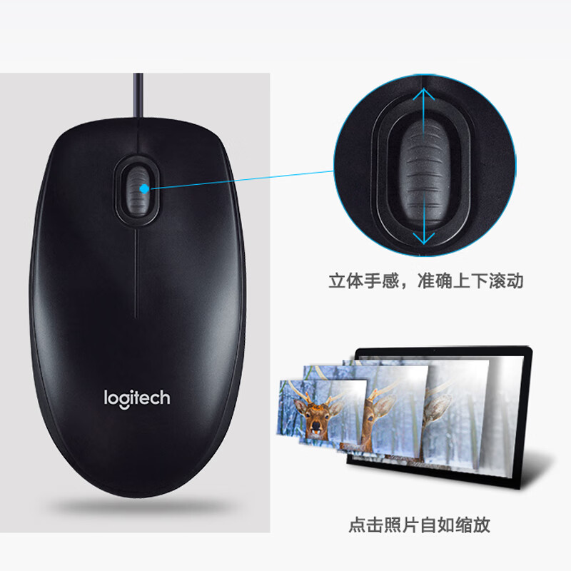 罗技（logitech）即插即用有线鼠标 黑色 M100r 企业专属定制