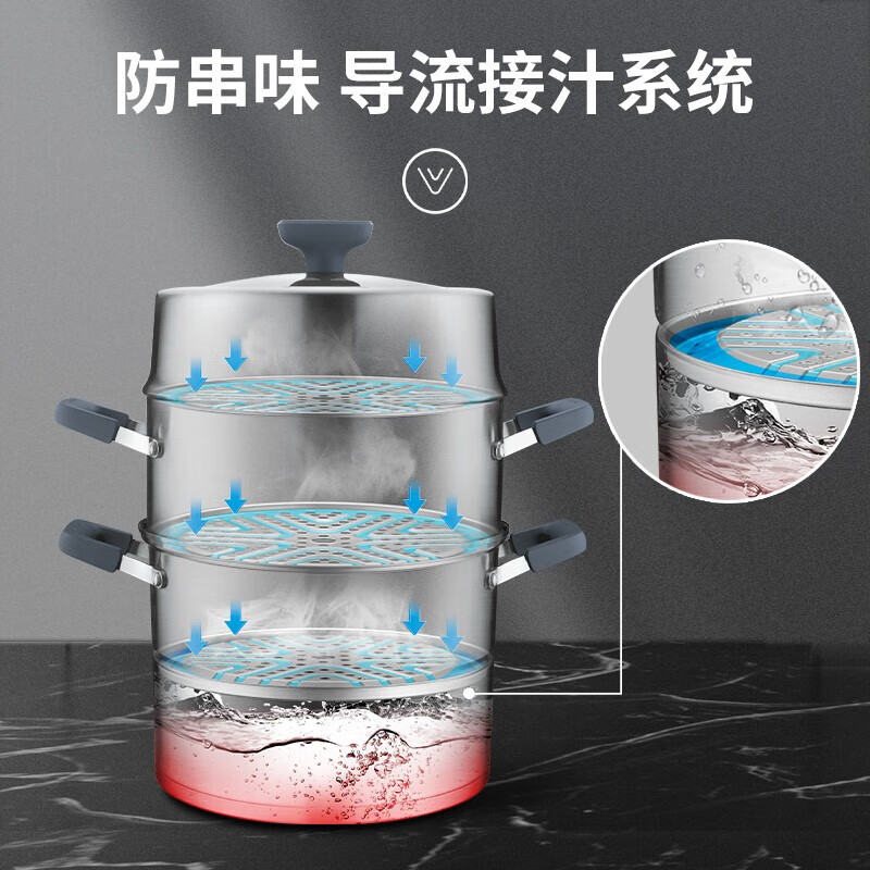 苏泊尔（SUPOR）蒸锅304不锈钢三层 蒸锅汤锅蒸笼馒头蒸鱼锅SZ26E5
