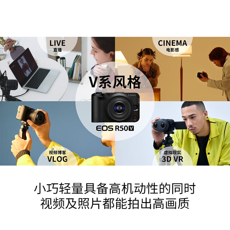 佳能（Canon）EOS R50 V 黑色套机（RF-S14-30）APS-C半画幅微单相机 vlog旅拍美颜直播视频机（128G卡套装）