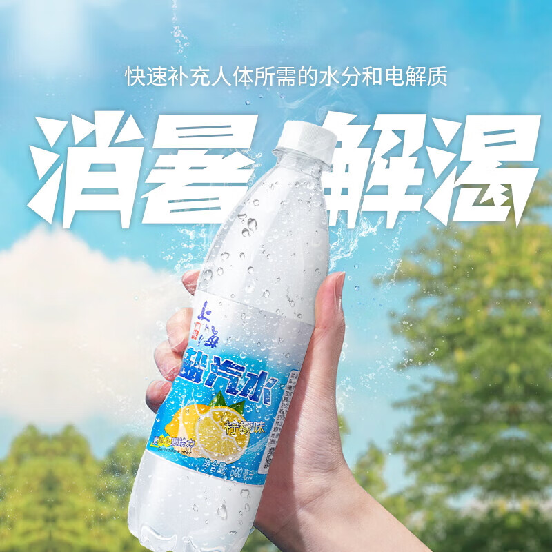 盐淼上海盐汽水新货柠檬味夏天解渴降温运动饮料600ml*24瓶整箱C3