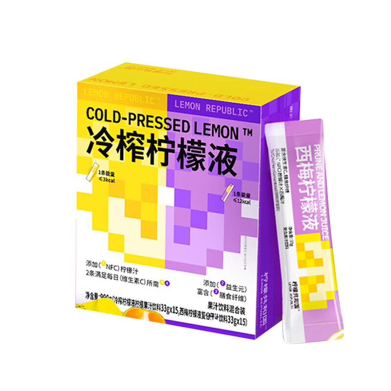 柠檬共和国 LEMON REPUBLIC 双口味混合柠檬液原味33g*15条+西梅33g*15条*3盒清爽