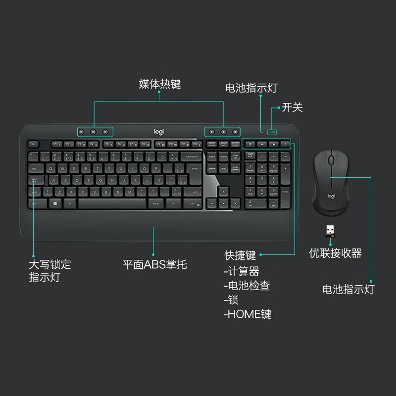罗技（Logitech）无线键鼠套装 电脑办公无线键盘鼠标套装办公键鼠笔记本台式通用 MK540 黑色