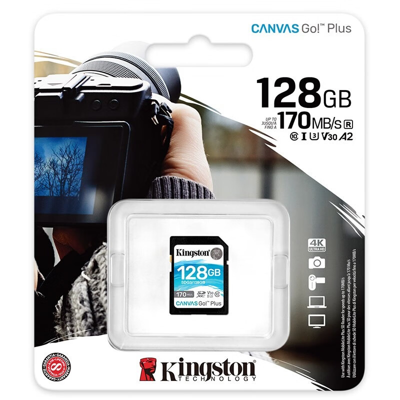 金士顿（Kingston）SD卡相机存储卡单反微单相机内存卡 class10 SDG3/128GB【V30丨读速170M/S】