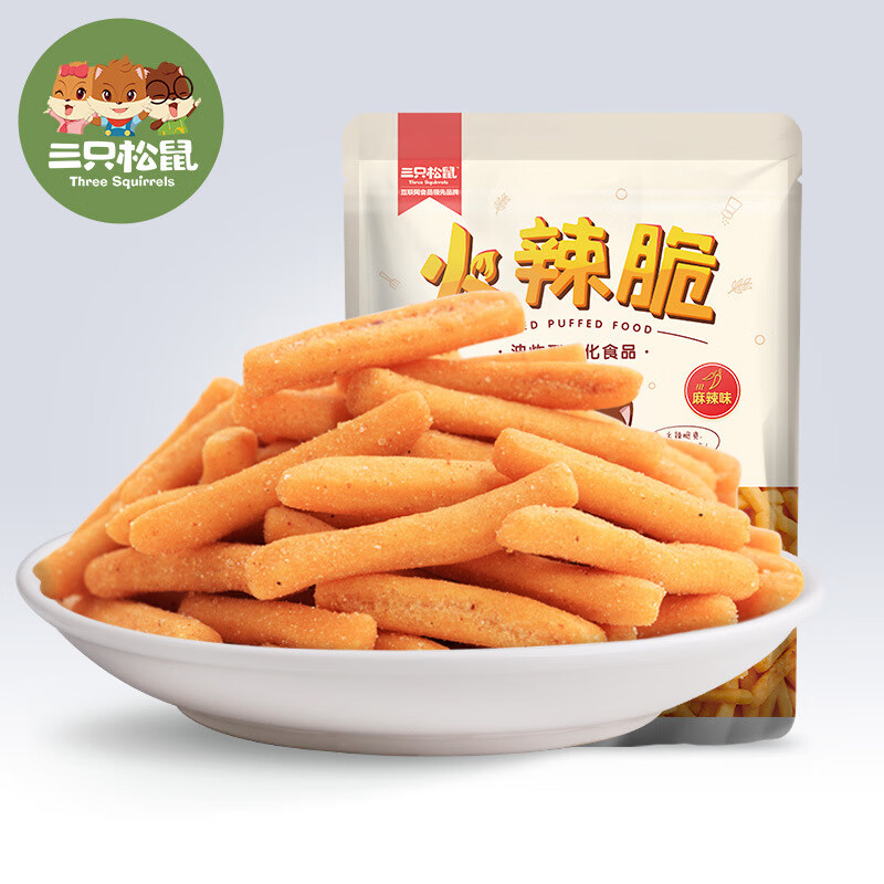 三只松鼠 火辣脆105g】休闲零食膨化儿时童年食品虾条*20包