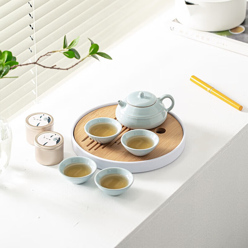 小封有礼相见欢汝釉款功夫茶具旅行茶具一壶四杯一茶盘便携包套装
