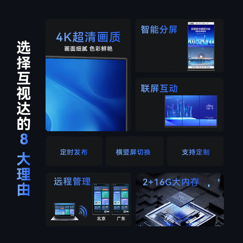 互视达75英寸4K高清全面屏广告机信息视窗医院银行智能发布落地立式窄边框数字标牌显示器LS-75FLJ