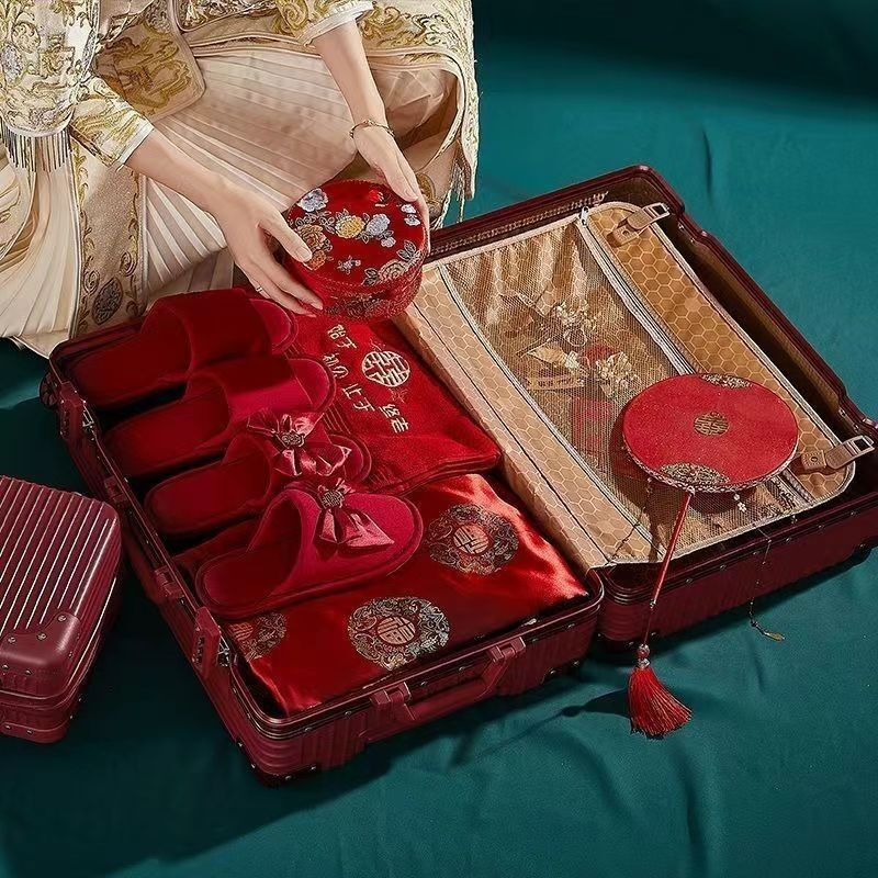 温纳唯结婚行李箱陪嫁箱新娘拉杆箱婚礼用密码嫁妆箱一对红色皮箱【旗舰