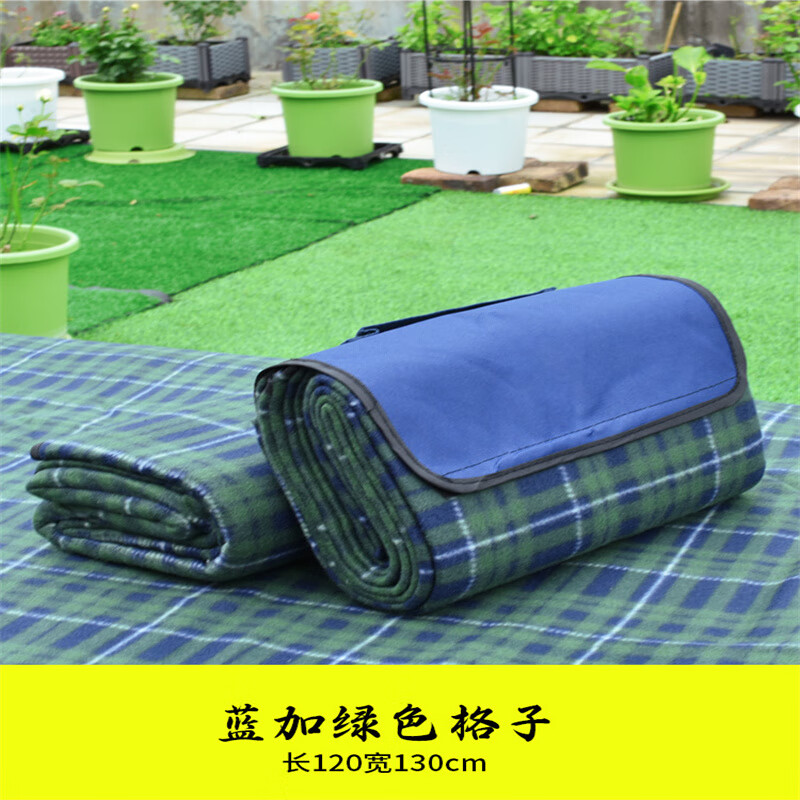 OEING野餐垫加厚户外郊游便携露营垫防潮垫野餐布 蓝加绿格子 130*120