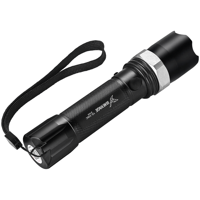雅格 强光铝合金锂电手电筒YG-336C LED变焦防水户外应急灯3w