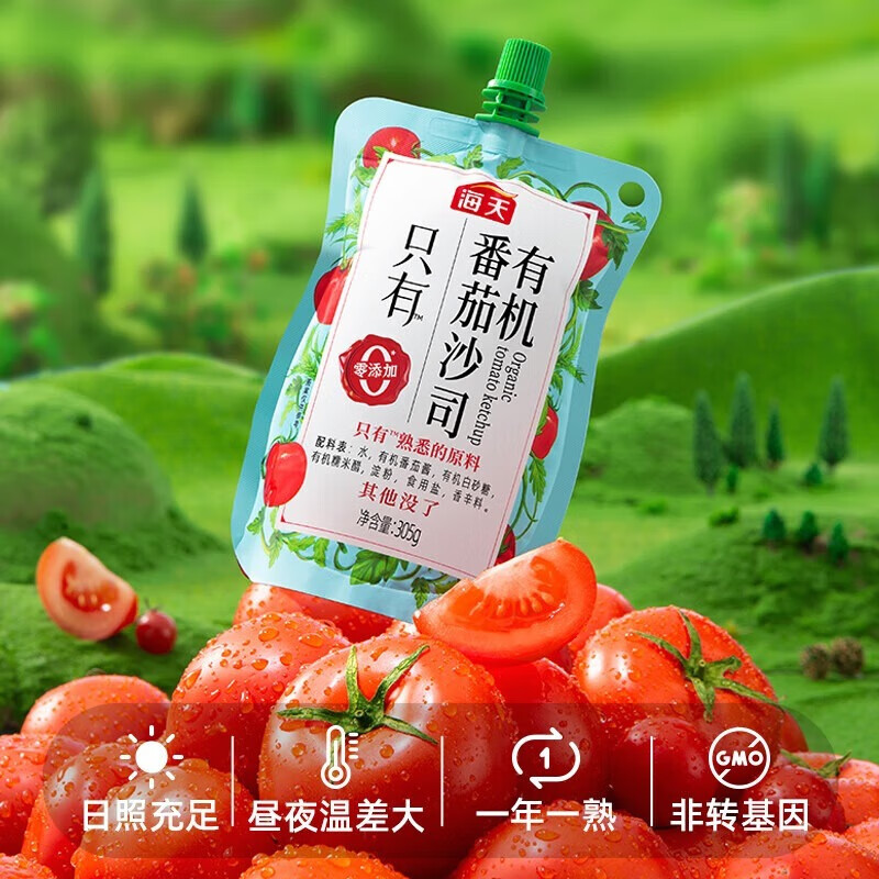 海天 花式吃法 美味搭档 点蘸调味 轻食伴侣 有机番茄沙司305g*10袋