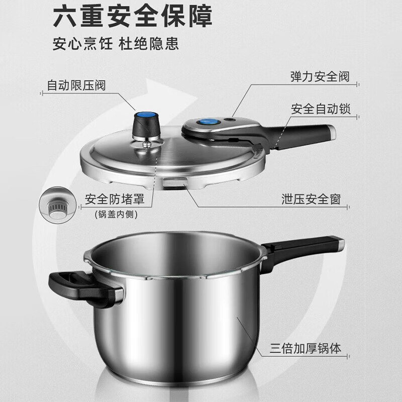 爱仕达高压锅304不锈钢4.0L智芯显示压力锅燃气电磁炉通用YS20D1WG