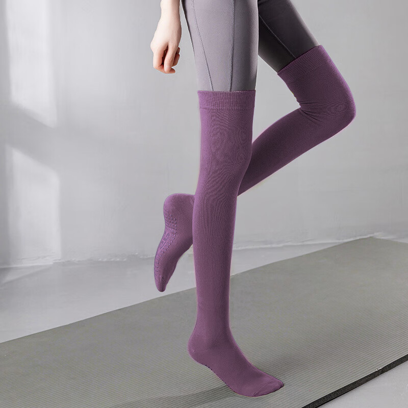 WEZHO精梳棉瑜伽袜女中长筒过膝秋冬季瑜伽地板袜 黑色