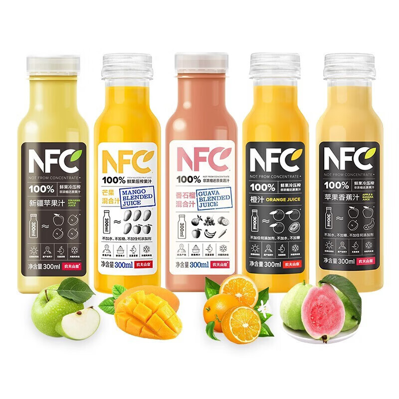农夫山泉100%NFC常温新疆苹果香蕉汁300ml*10瓶礼盒装果汁饮料聚餐送礼