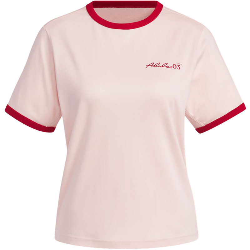 阿迪达斯 （adidas）女子凉感短款运动休闲短袖圆领T恤JZ4155 浅粉  M 