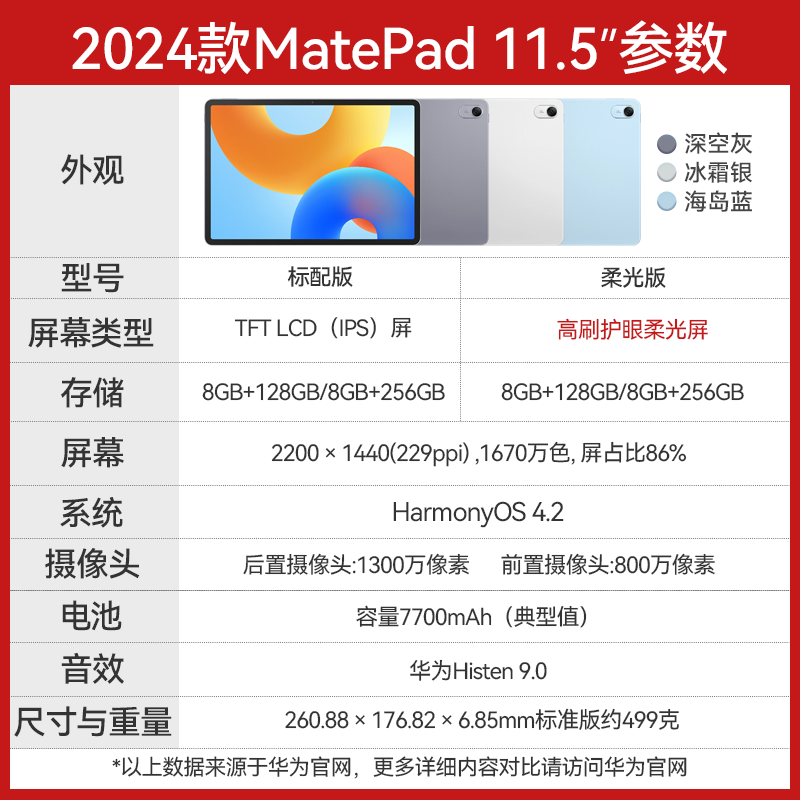 华为（HUAWEI）MatePad 11.5 2024款 华为平板电脑高刷护眼全面屏学习平板【热销特价】8+256GB 深空灰