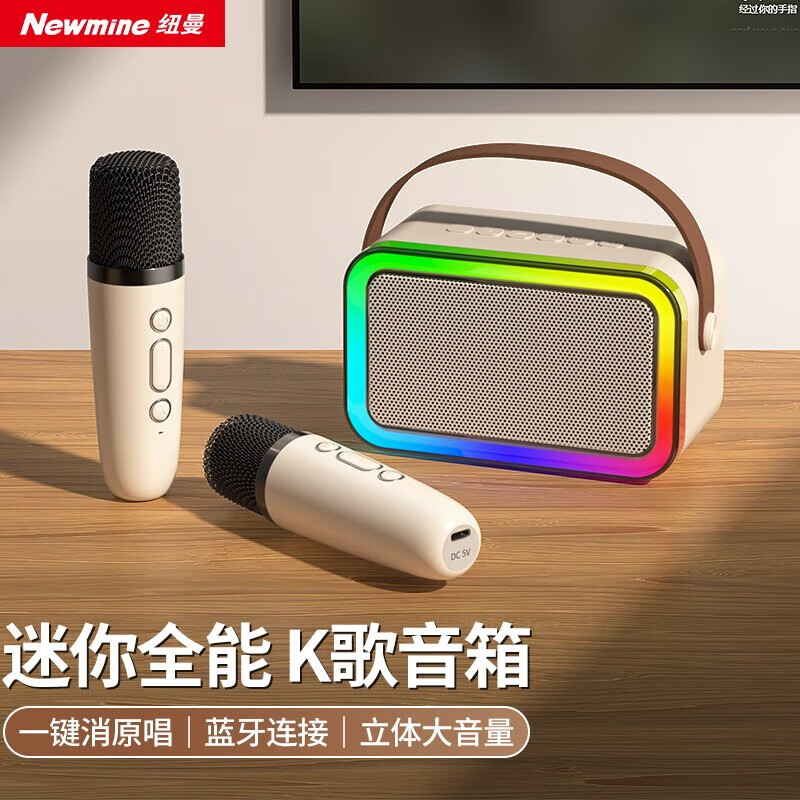 纽曼（Newmine）DP07话筒音箱音响套装家用音箱迷你手提便携式话筒K歌麦克风一体机 双麦