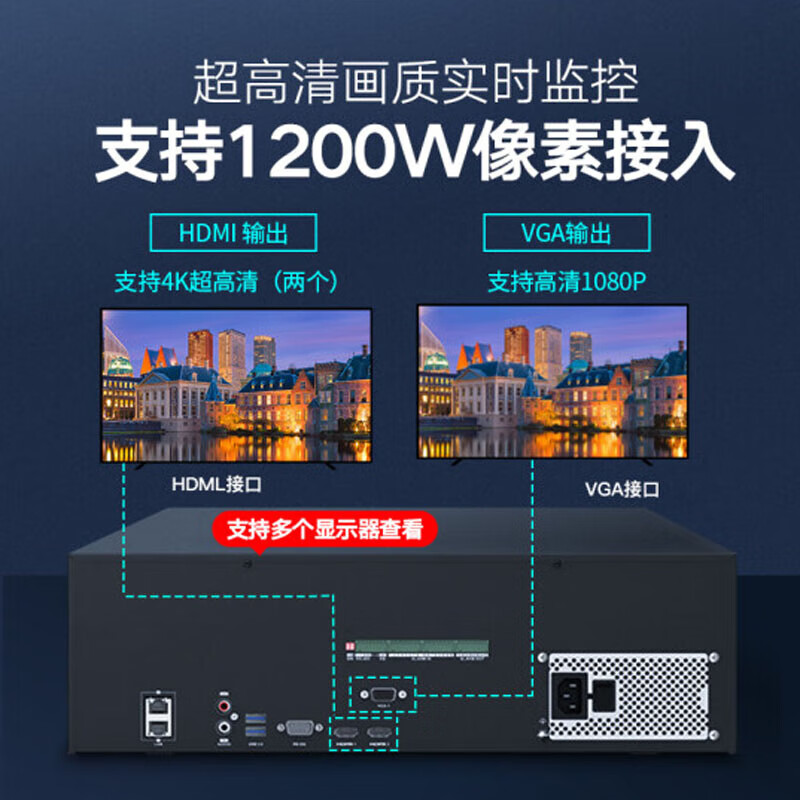 海康威视网络硬盘录像机监控64路16盘位兼容8T满配64个摄像头带8TBDS-8864N-R16/4K