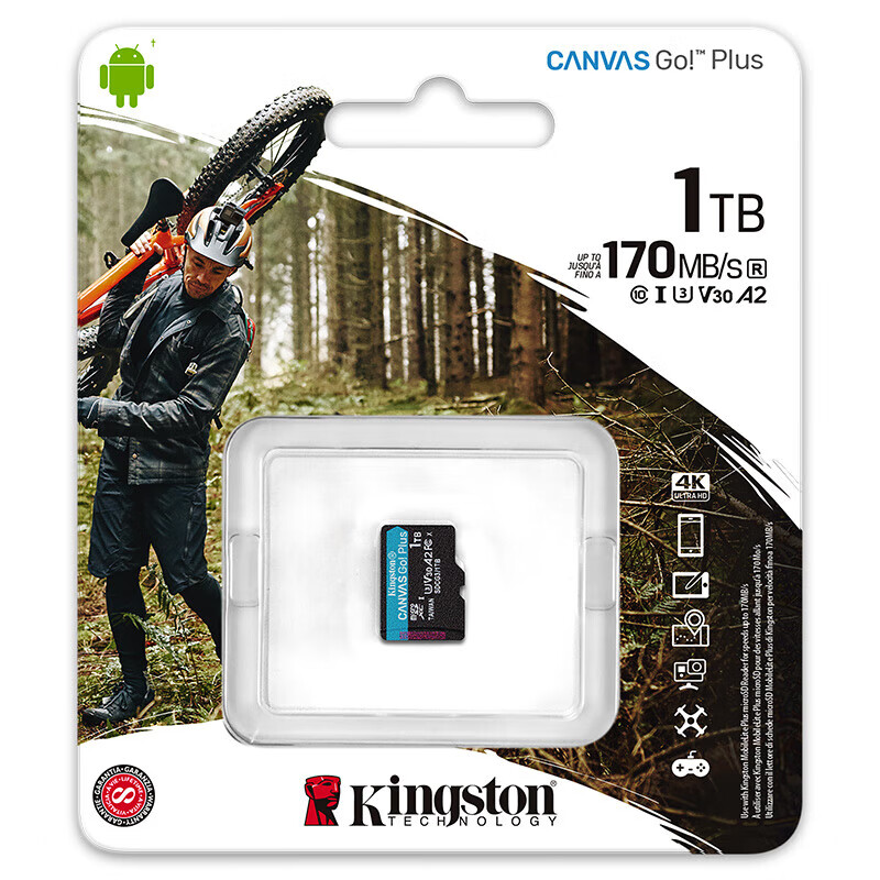 金士顿1TB TF（MicroSD）内存卡U3 V30 A2 4K 读170MB/s游戏机 行车记录仪 运动相机无人机 监控存储卡