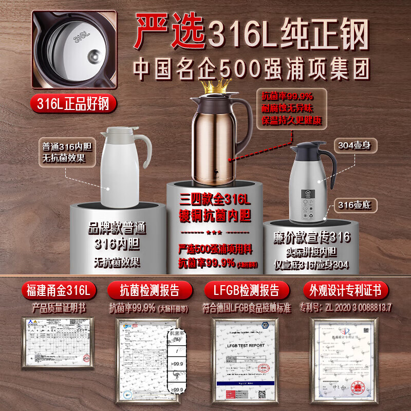 三四钢柏林经典保温壶：丝顺银2.0L  24005