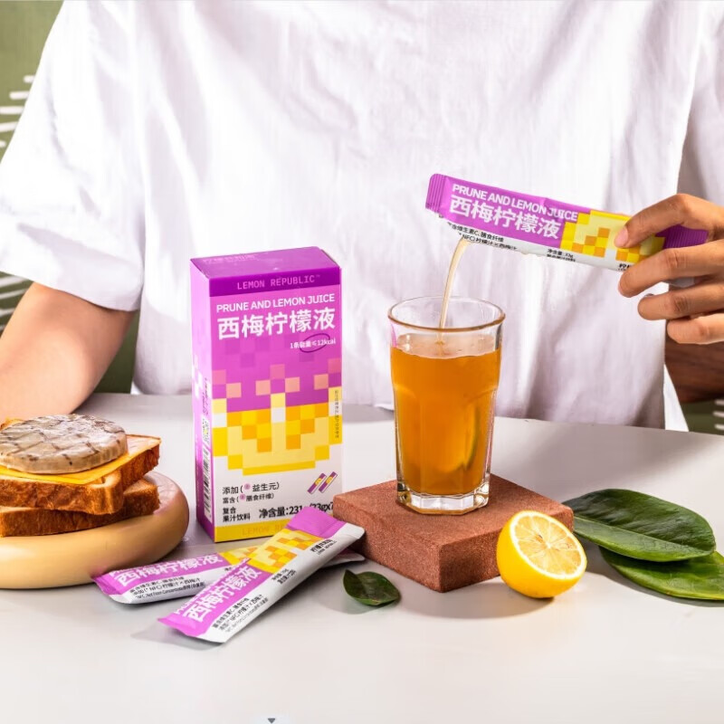 柠檬共和国 LEMON REPUBLIC 双口味混合柠檬液原味33g*15条+西梅33g*15条*3盒清爽