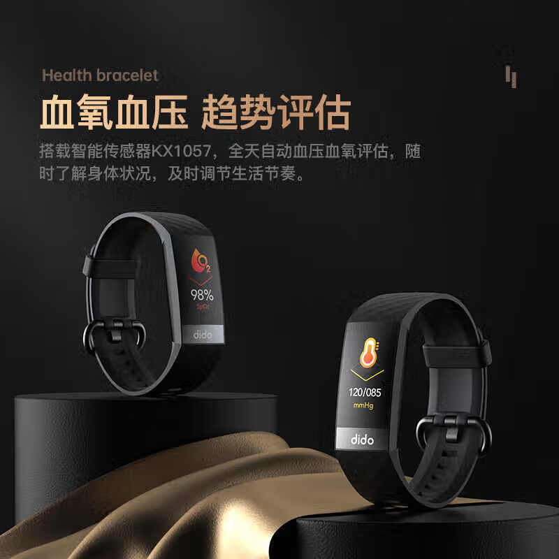 dido R66s 无创血糖血氧心率血压手环24H守护血压血糖趋势评估心率血氧测量监测智能手环 标配版紫灰色