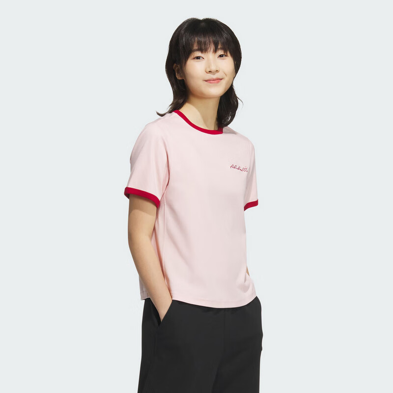阿迪达斯 （adidas）女子凉感短款运动休闲短袖圆领T恤JZ4155 浅粉  M 