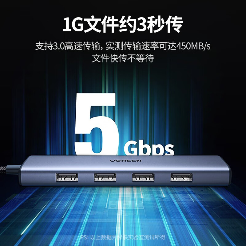 绿联（UGREEN）Type-C扩展坞USB-C转有线网卡转换器HDMI雷电3拓展坞HUB分线器5合1HDMI+USB3.0*4 90370