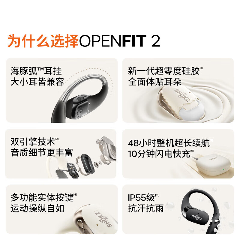 韶音OpenFit 2 T920新一代舒适圈开放式耳机挂耳式蓝牙耳机非骨传导舒适佩戴 羊毛白