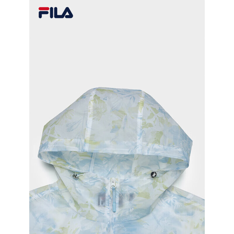 斐乐（FILA）官方女梭织外套2025夏新时尚休闲宽松满印连帽上衣天晴蓝XL