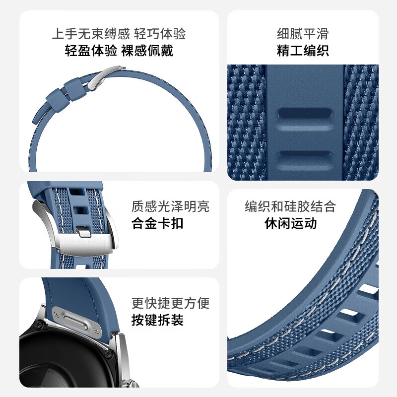 watchbond适用华为手表Watch5/GT5表带gt5pro官方同款按键快拆瑞红色gt4/3/watch4/3/pro复合编织男士表带