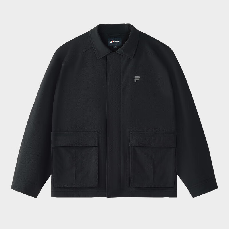 斐乐（FILA）FUSION斐乐潮牌梭织外套男2025春新时尚休闲宽松翻领正黑色S