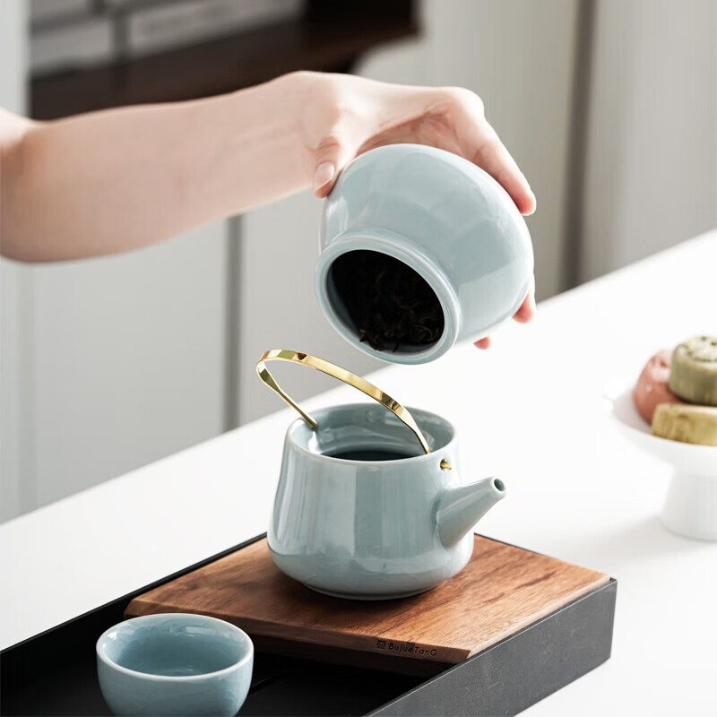 小封有礼汝窑开片青天釉提梁壶便携茶具泡茶套装 简易功夫茶具旅行