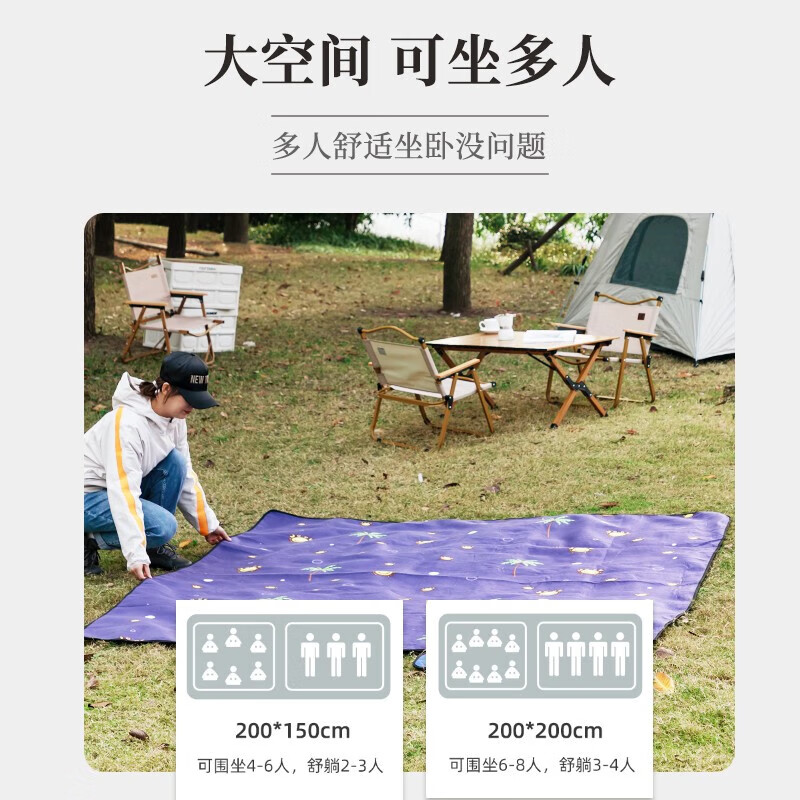 何大屋休闲地垫可清洗户外春游便携通用野餐垫 HDW1805 150*200cm 紫色