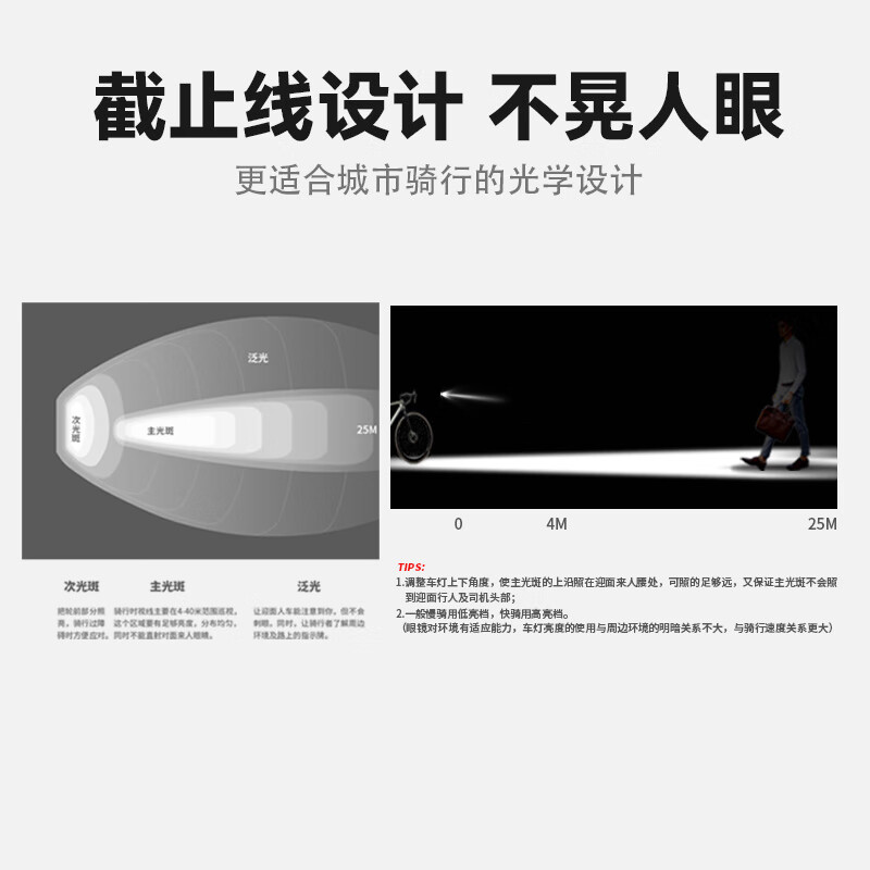 塔斯队长（TOSUOD）自行车吊装截止线车灯山地公路自行车下挂高亮防炫目前灯夜骑车灯