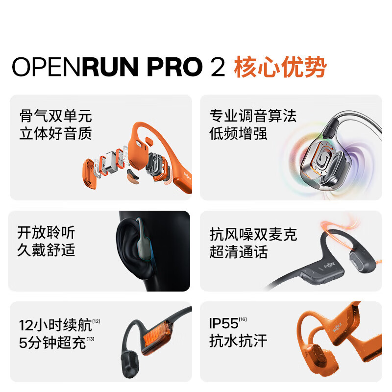 韶音（SHOKZ） OpenRun Pro 2 S820骨传导蓝牙耳机 开放式耳机 音质升级长续航 砂石黑