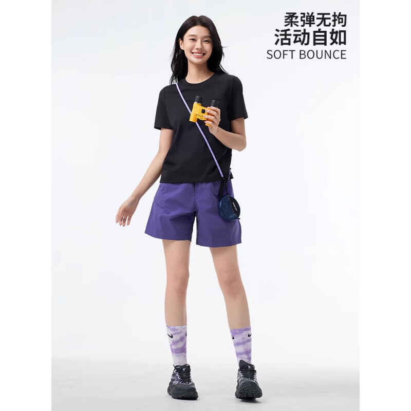 CAMEL女款短袖衫 圆领T恤纯色棉质运动半袖 A25BAVV028 鳄梨绿 2XL