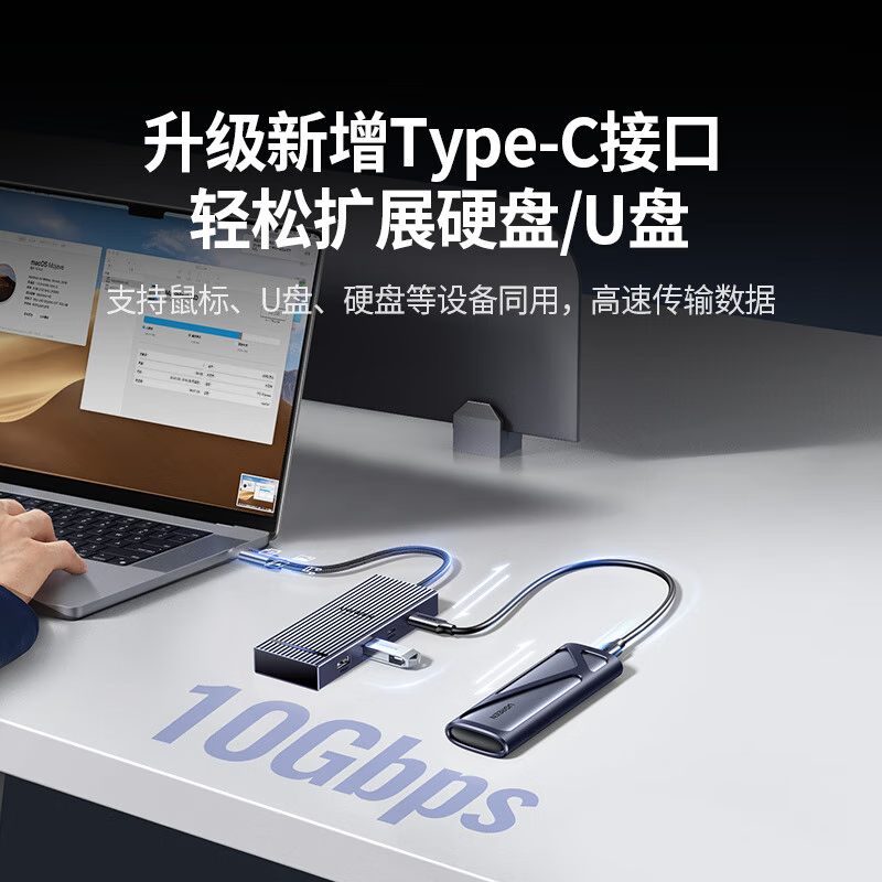 绿联 Type-C3.2扩展坞USB-C转双HDMI雷电4拓展坞10G转接器4K60Hz多屏扩展 7合1 【三屏异显】45365