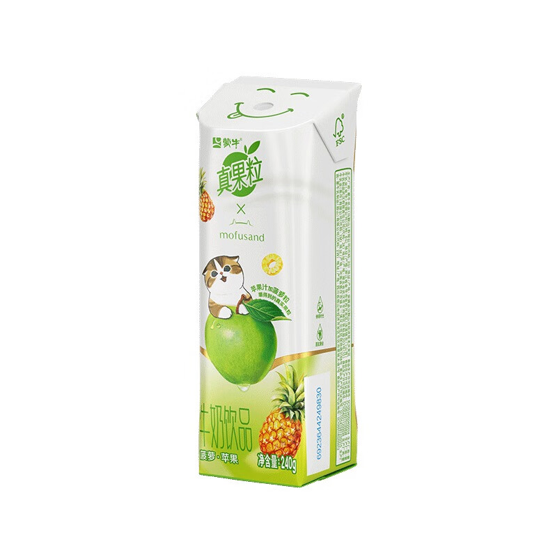 蒙牛真果粒牛奶饮品菠萝苹果味配制型含乳饮料康美笑脸包240g×10包