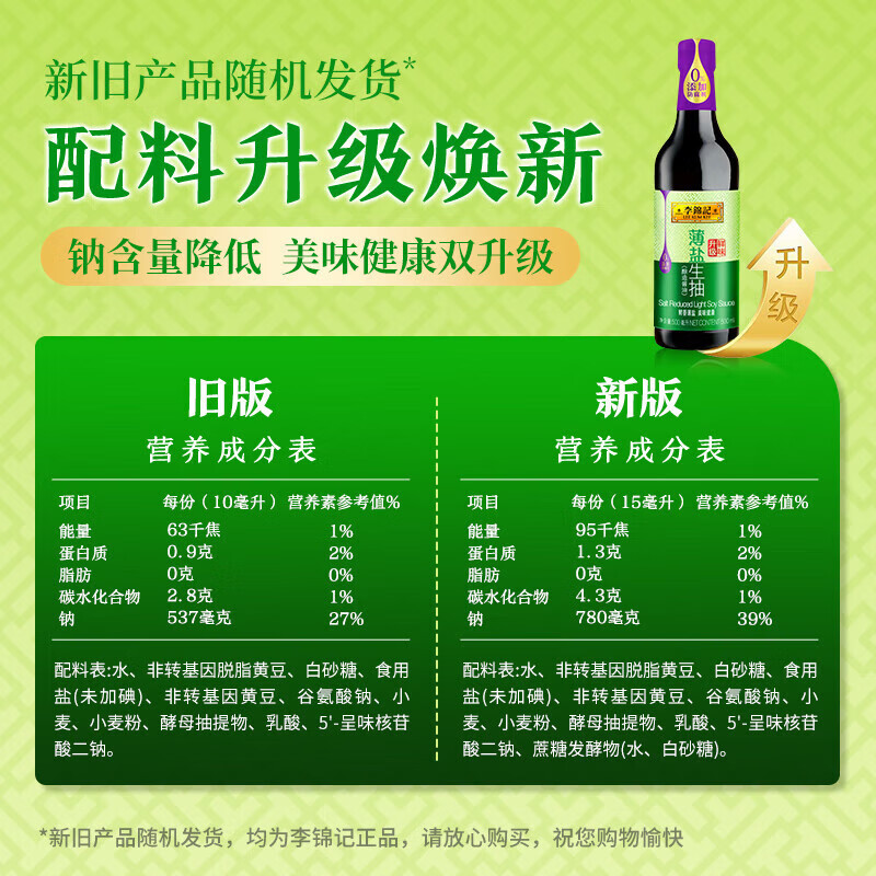 李锦记薄盐系列 薄盐生抽500ml*6瓶【减盐 一级】0添加防腐剂 味鲜健康