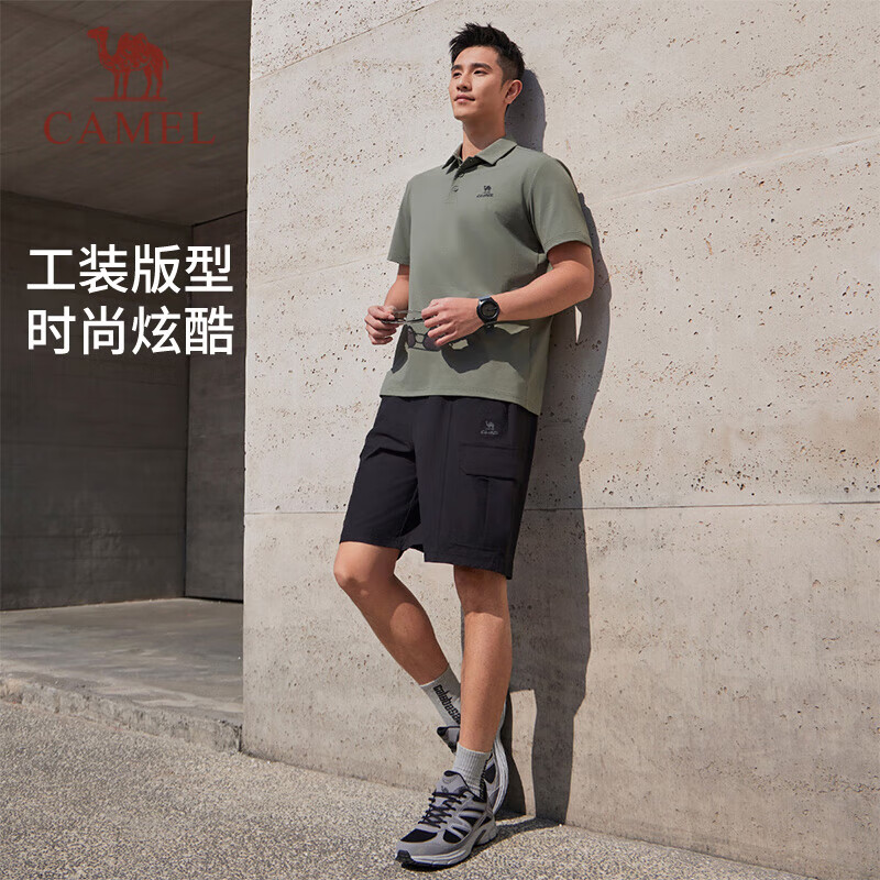 骆驼（CAMEL）速干工装短裤男微宽松休闲梭织运动裤 C15BR0L3055 幻影黑 XXL