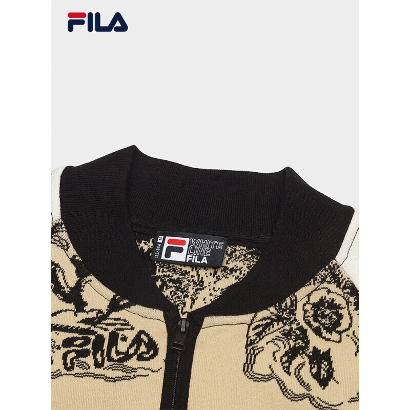 斐乐（FILA）官方女针织长袖外套2025春新时尚舒适拼色棒球服卡其XL