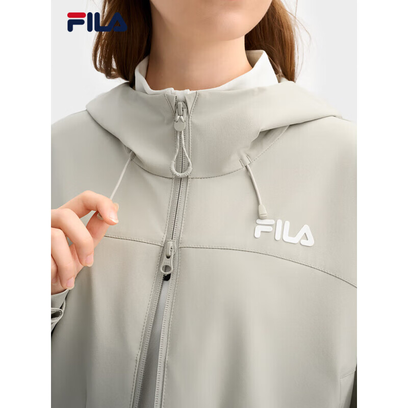 斐乐（FILA）官方女梭织外套2025春新时尚休闲简约宽松连帽上衣院石灰2XL