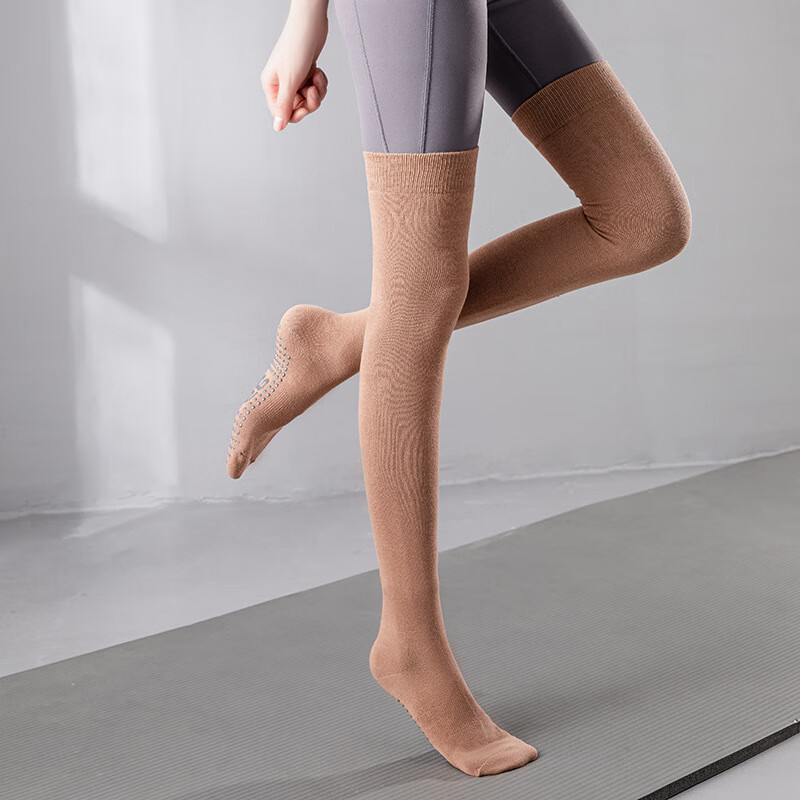 WEZHO精梳棉瑜伽袜女中长筒过膝秋冬季瑜伽地板袜 黑色