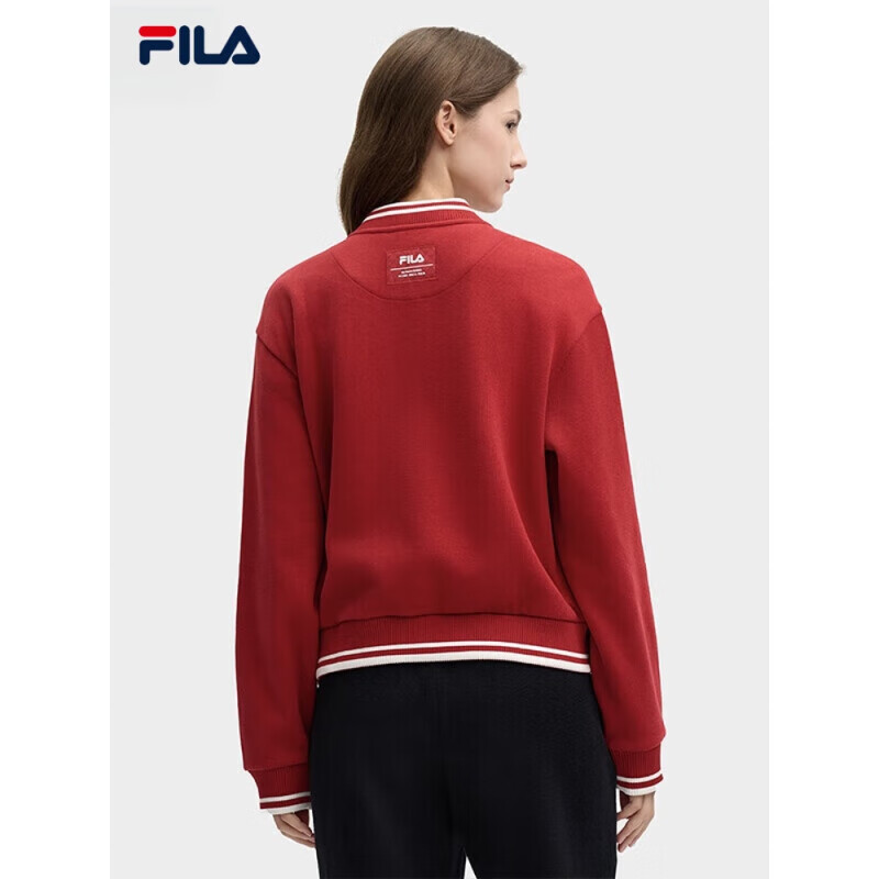 斐乐（FILA）官方女针织长袖外套2025春新时尚休闲舒适棒球服节奏红2XL