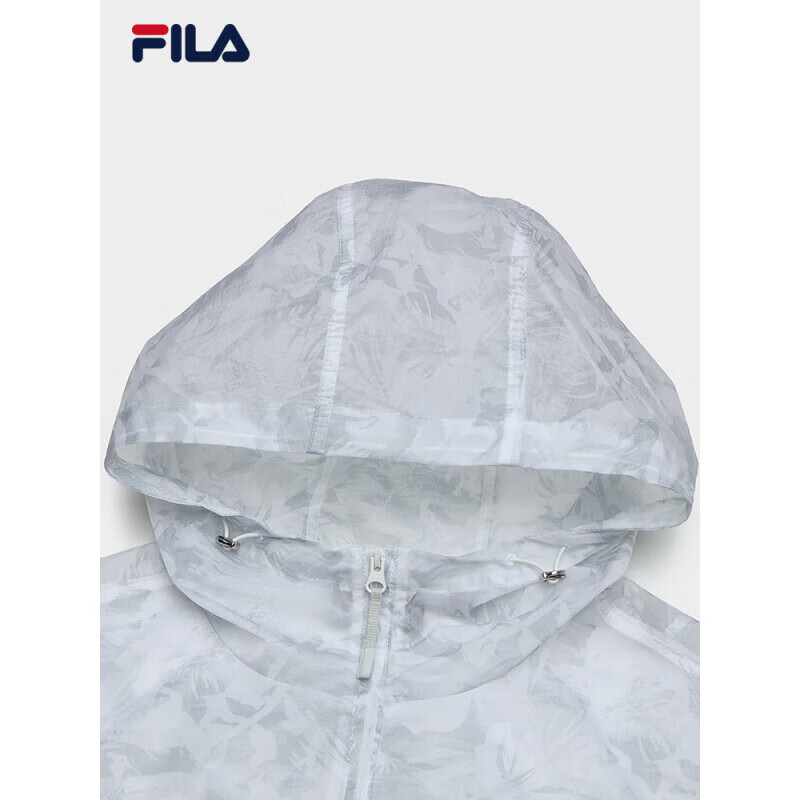 斐乐（FILA）官方女梭织外套2025夏新时尚休闲宽松满印连帽上衣大地灰XL