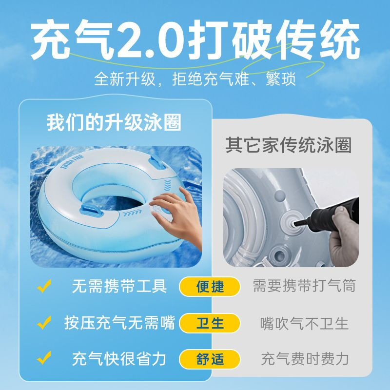 求巧儿童充气游泳圈双层pvc成人款加厚大人带把手运动户外救生圈