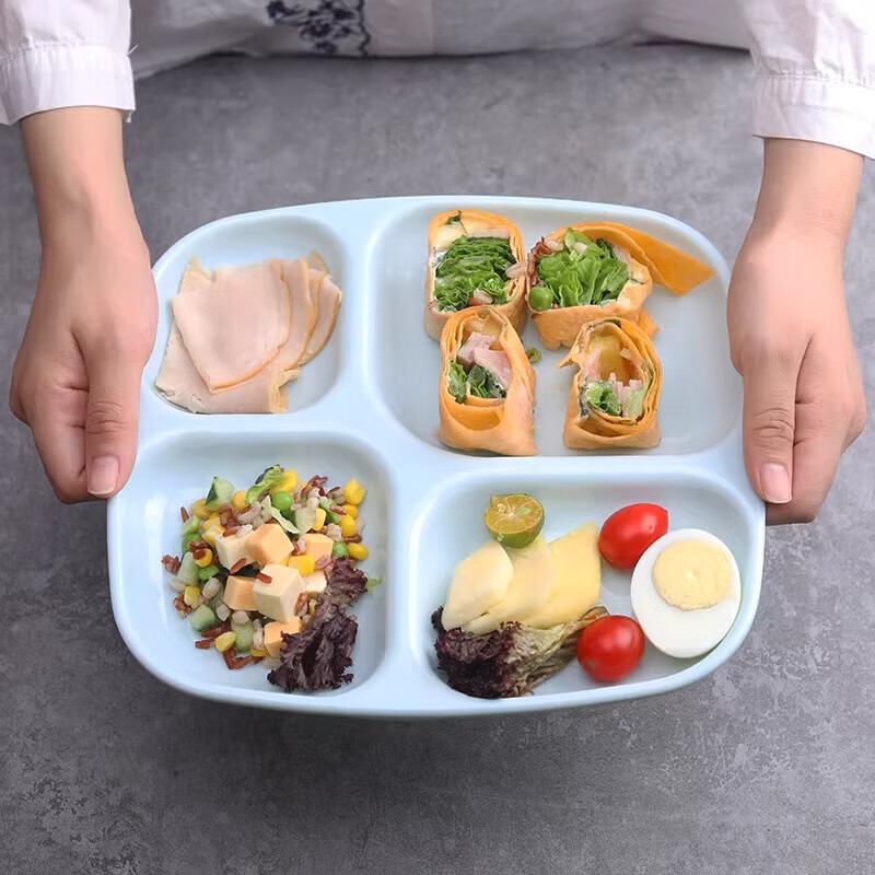汝晗A5密胺餐具加厚快餐盘学校食堂四格方盘分格盘餐盘定制 T-7黄色