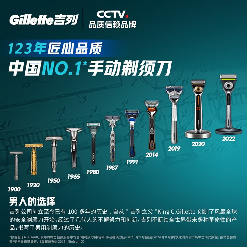 吉列剃须刀手动 锋速三 1刀架1刀头 3层刀片