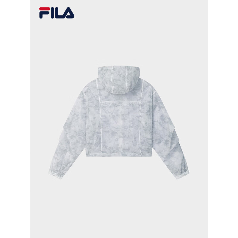 斐乐（FILA）官方女梭织外套2025夏新时尚休闲宽松满印连帽上衣大地灰XL