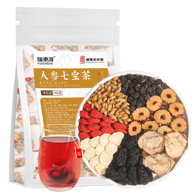 福东海 组合 人参七宝茶100g 桑椹黑枸杞大枣玛咖人参大麦男士滋补茶
